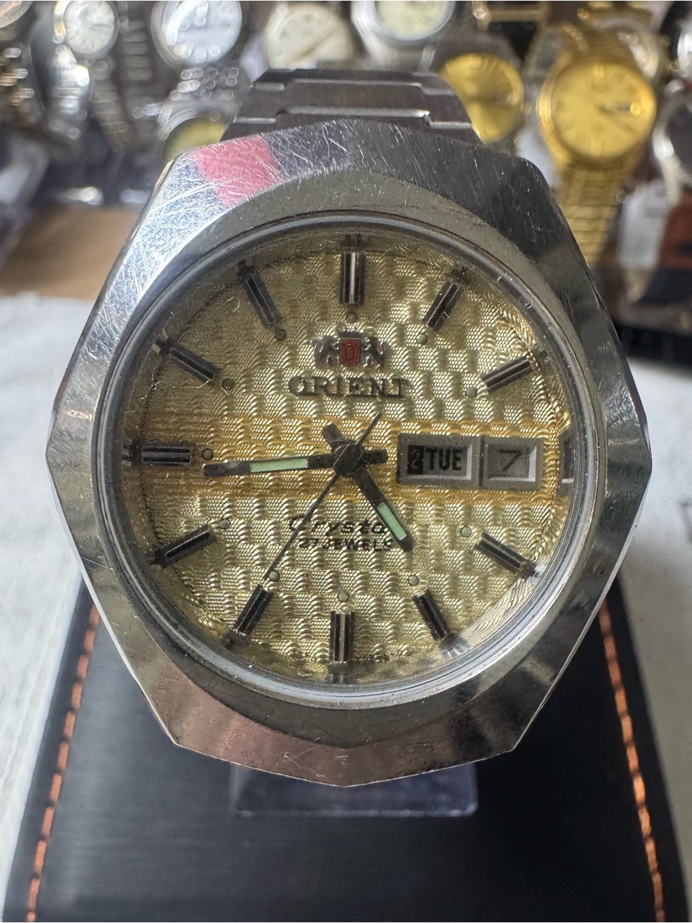 Orient Men's Gold-Tone Textured Dial Stainless Watch with Day/Date
